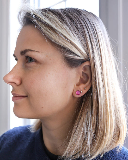 Magenta stud earrings with surgical steel posts