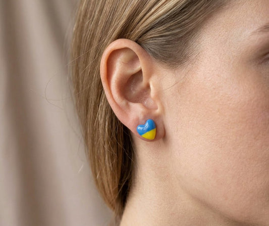 Boucles d'oreilles en acier chirurgical en forme de cœur, bleues et jaunes