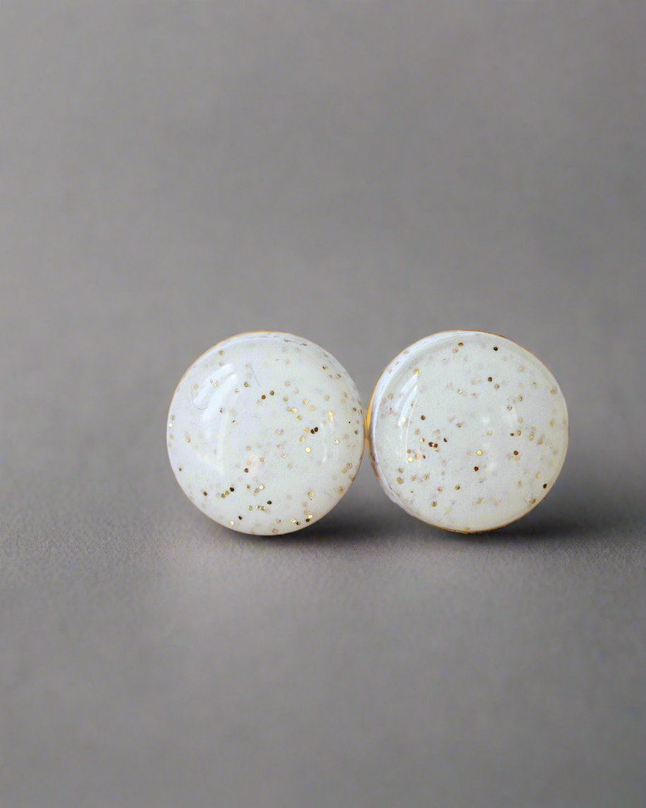 White sparkle studs with surgical steel posts