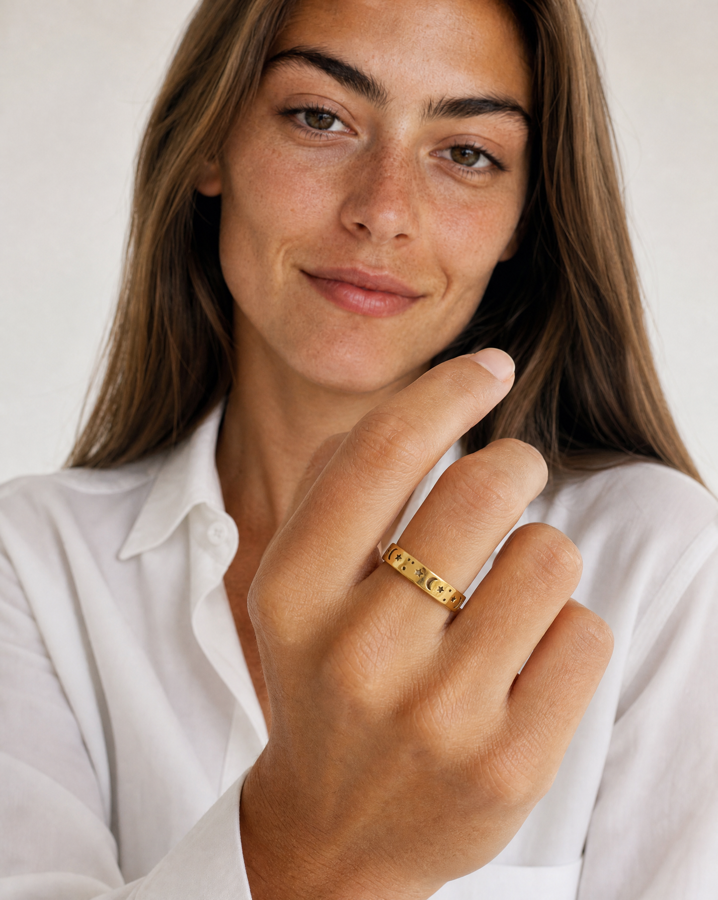 Celestial Moon and Star Ring - Gold Stainless Steel Jewelry