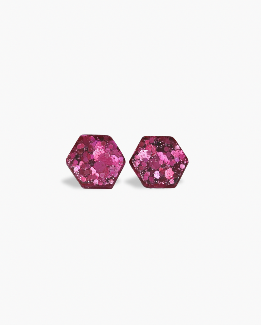 Delicate matt hexagon stud earrings