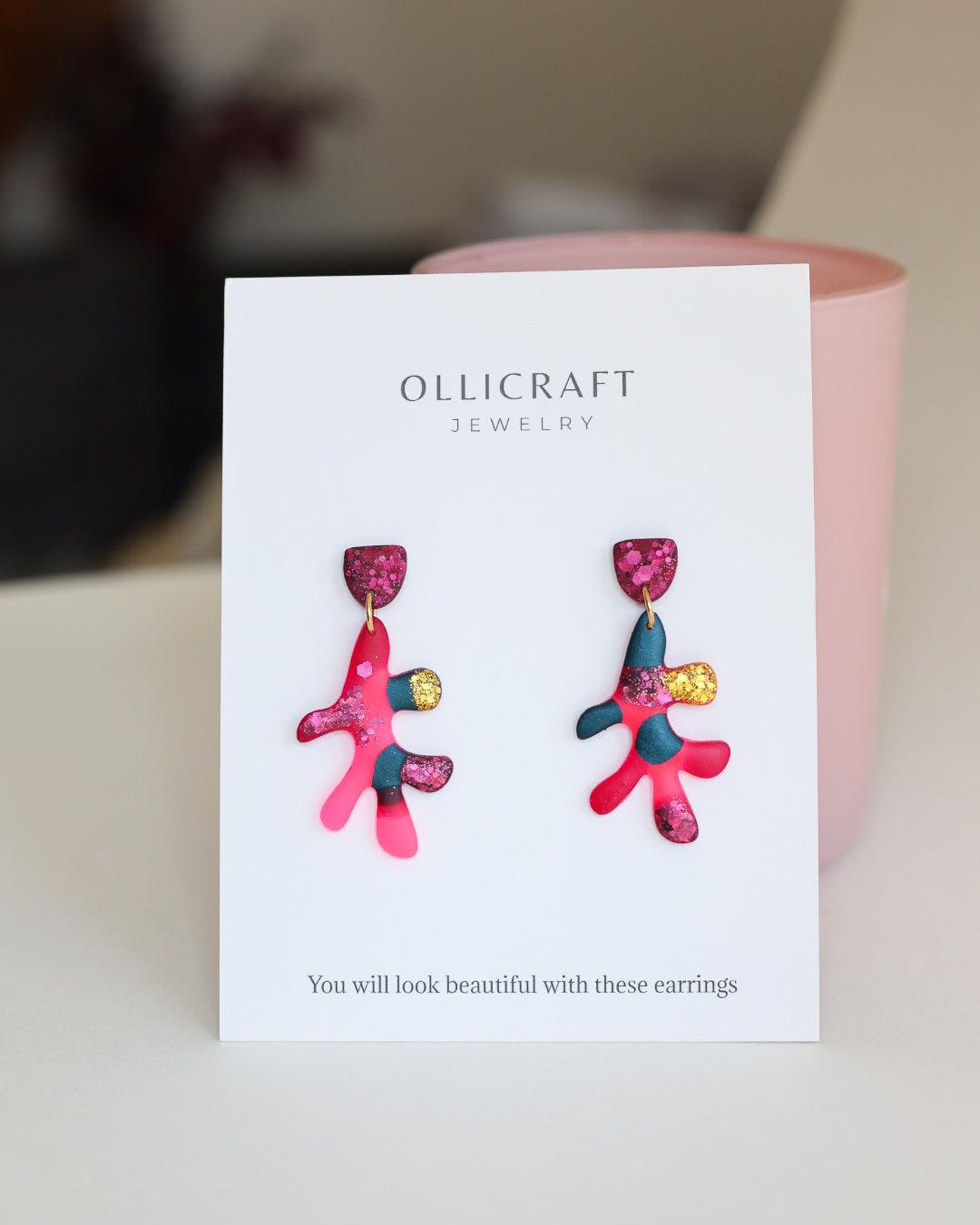 Cute bright statement earrings with stainless steel posts - Ollijewelry