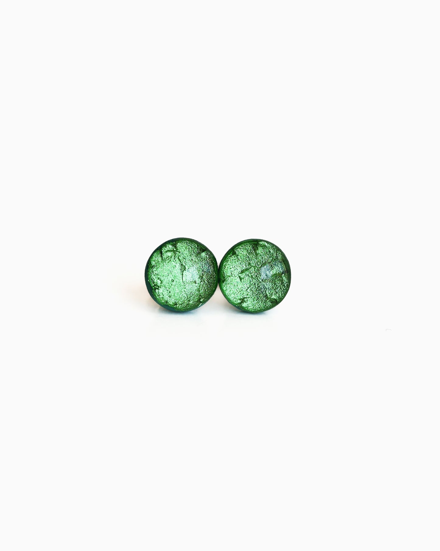 Green stud earrings with surgical steel posts