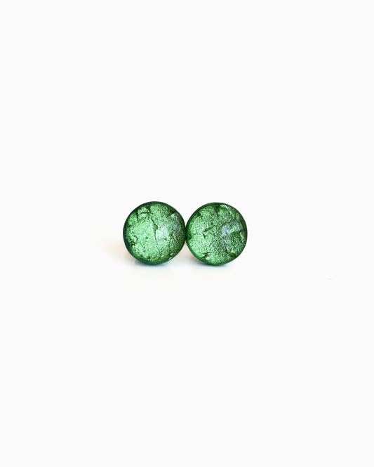 Green stud earrings with surgical steel posts