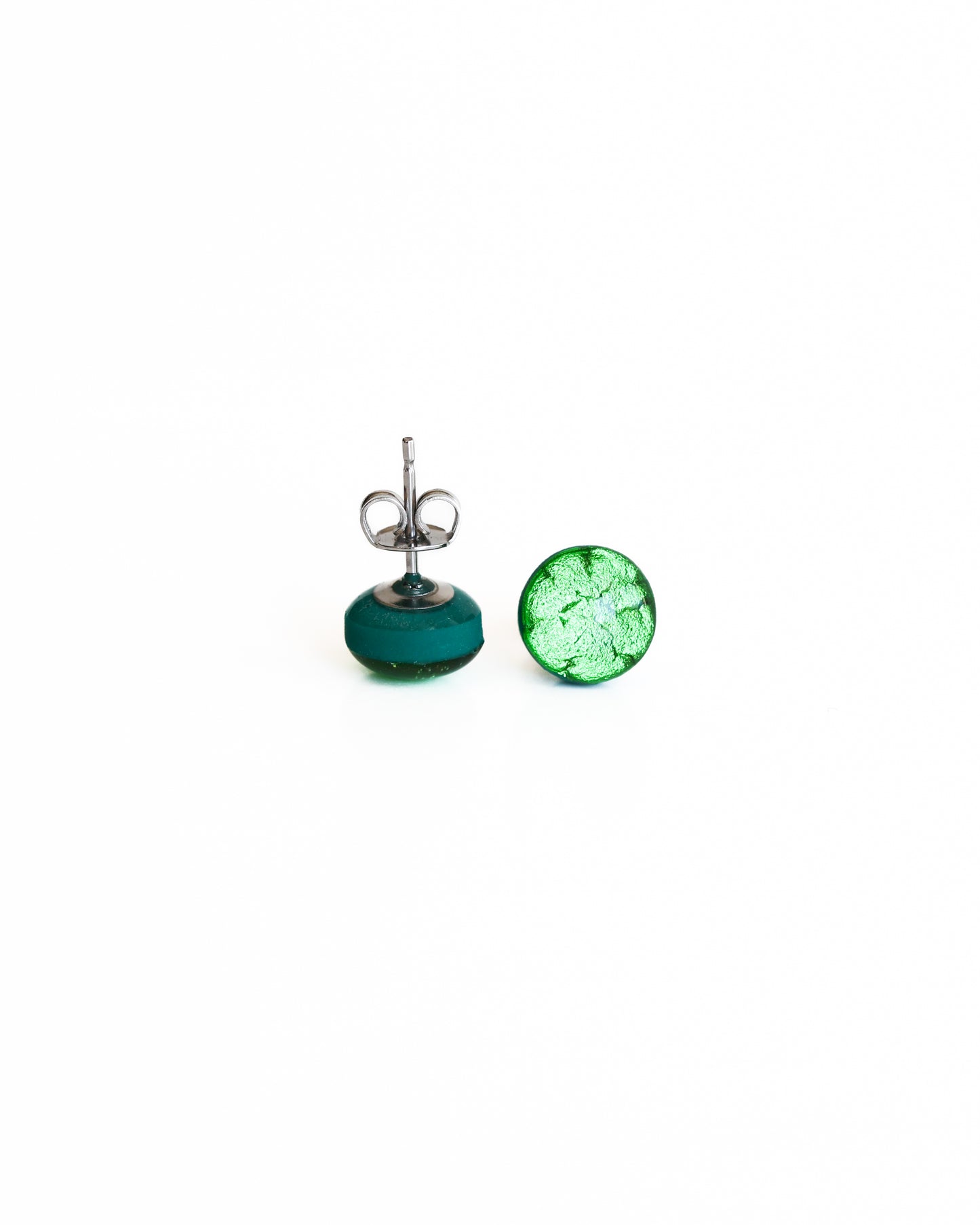 Green stud earrings with surgical steel posts