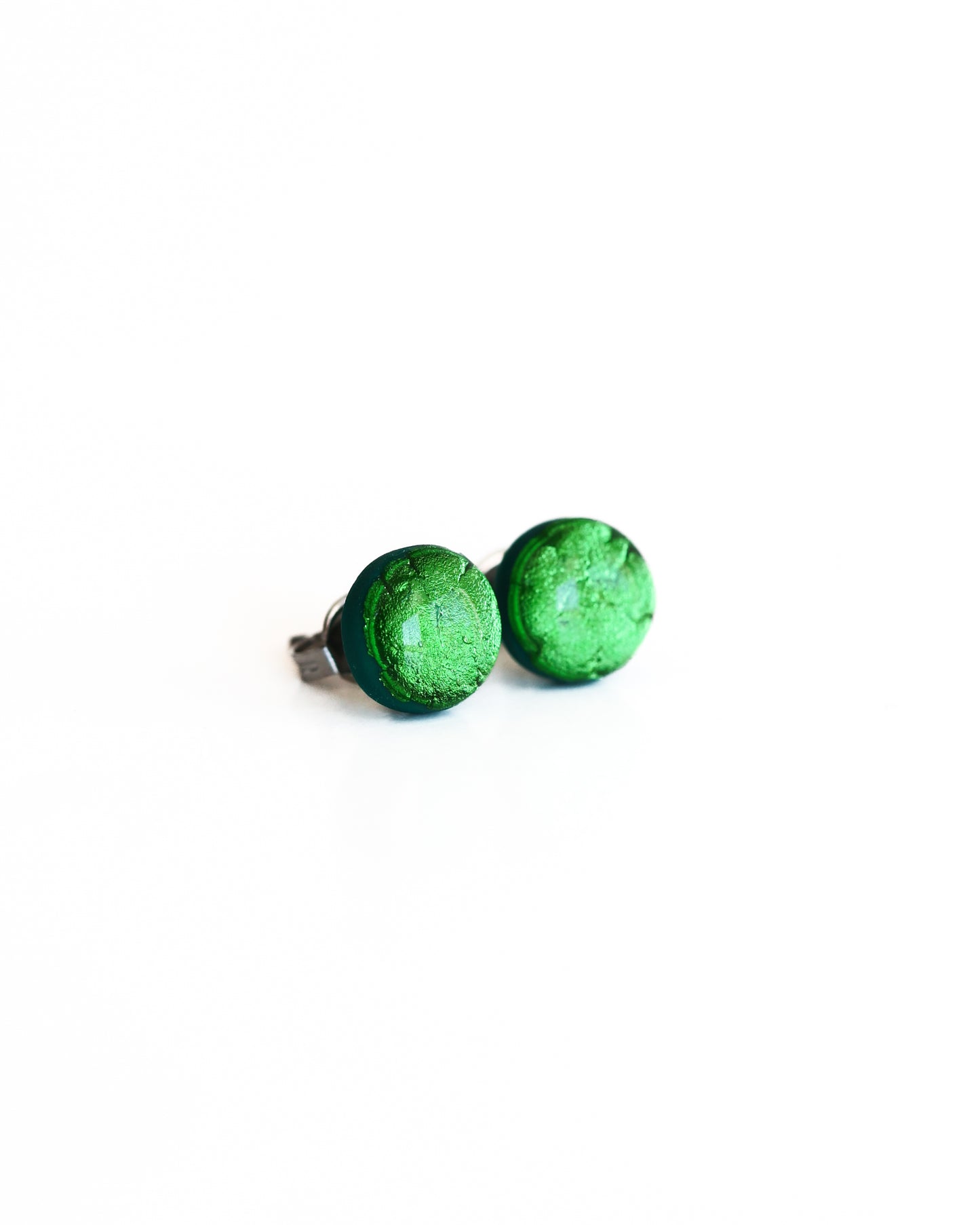 Green stud earrings with surgical steel posts