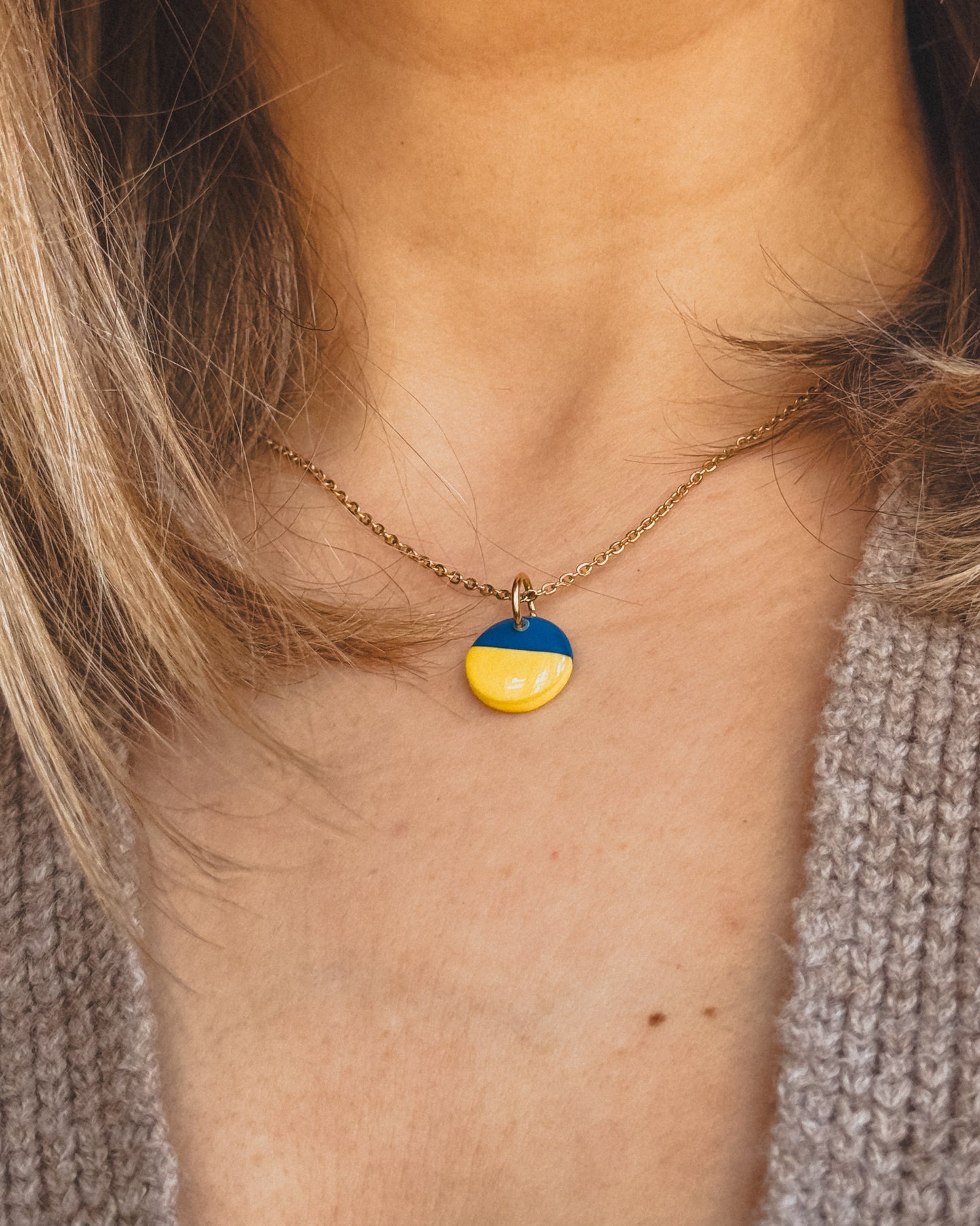Stainless steel delicate necklace with handmade charm