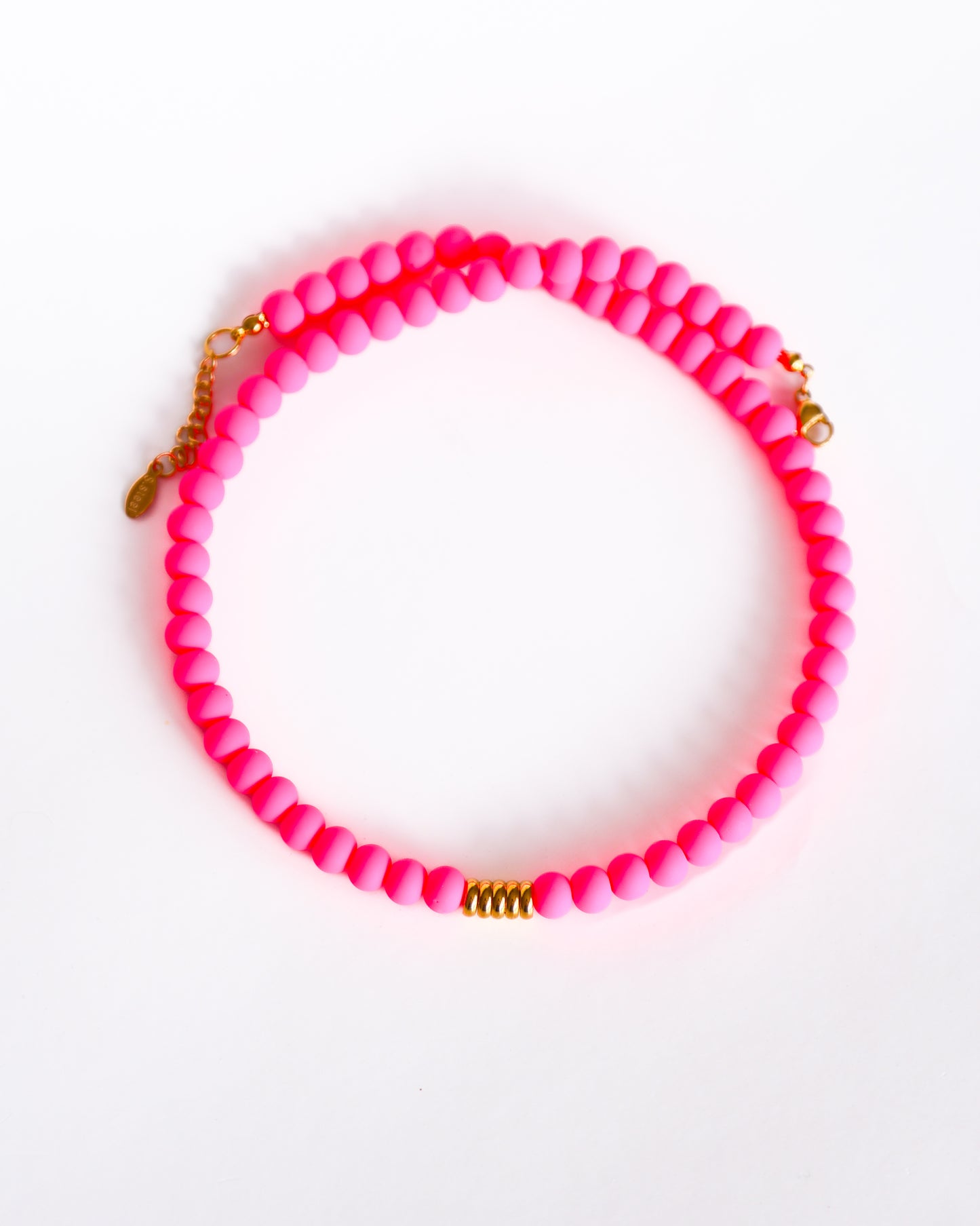 Bright Pink Statement Necklace - Handmade Polymer Clay Beads