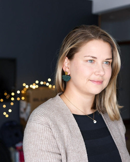 Emerald green statement earrings with stainless steel posts - Ollijewelry