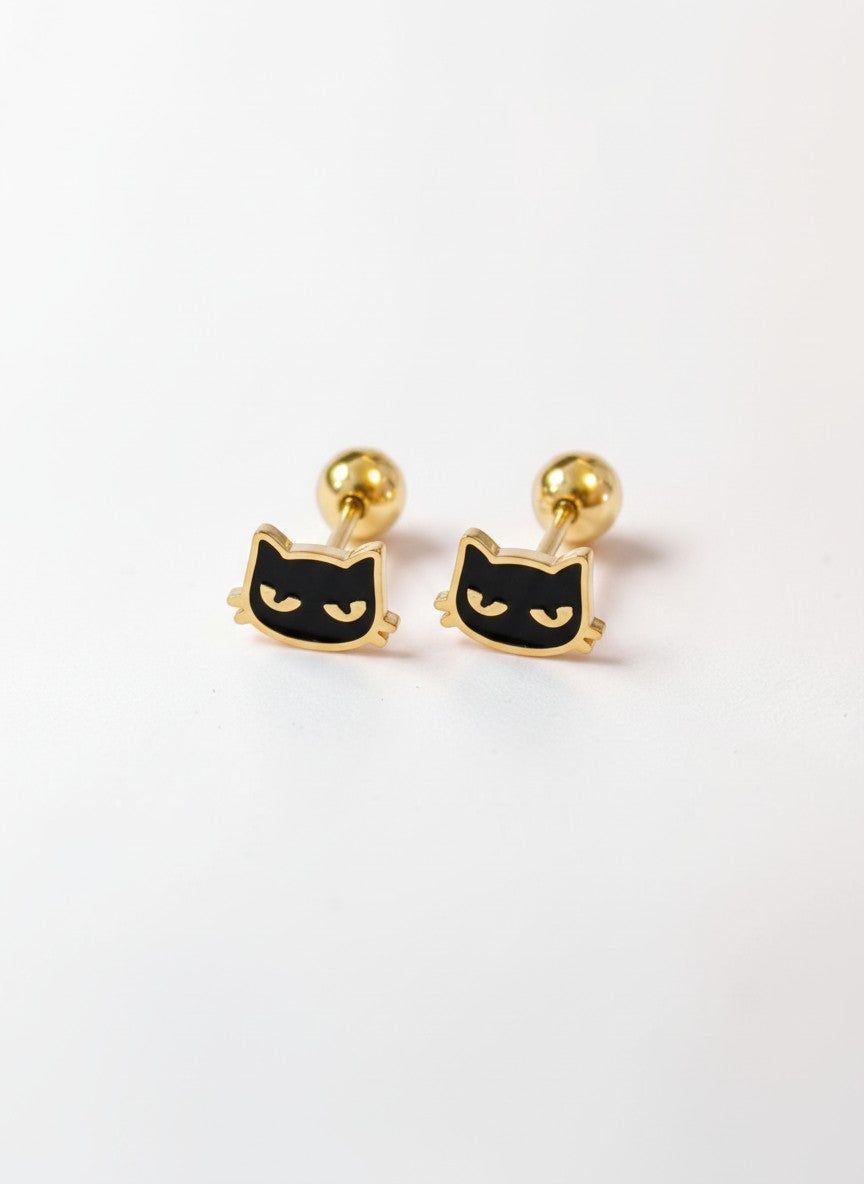 Black Cat Flat Back Earrings – Surgical Steel Studs