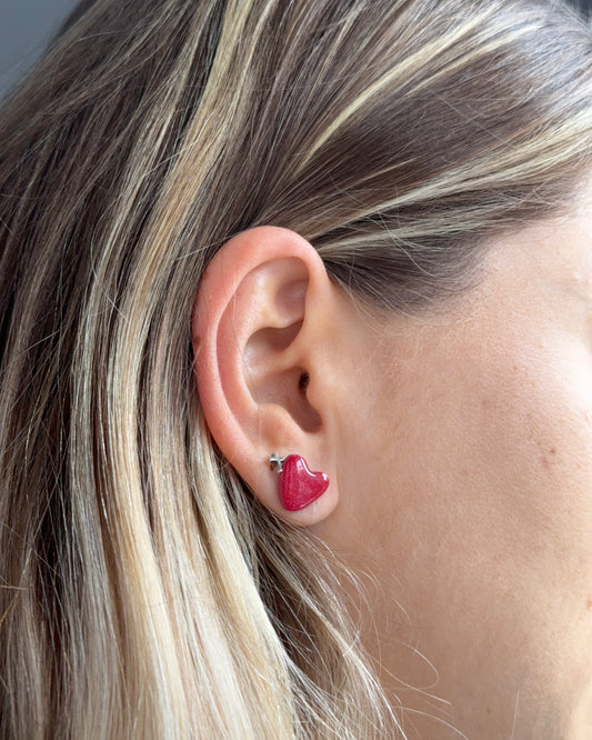 Red Glitter Heart Stud Earrings