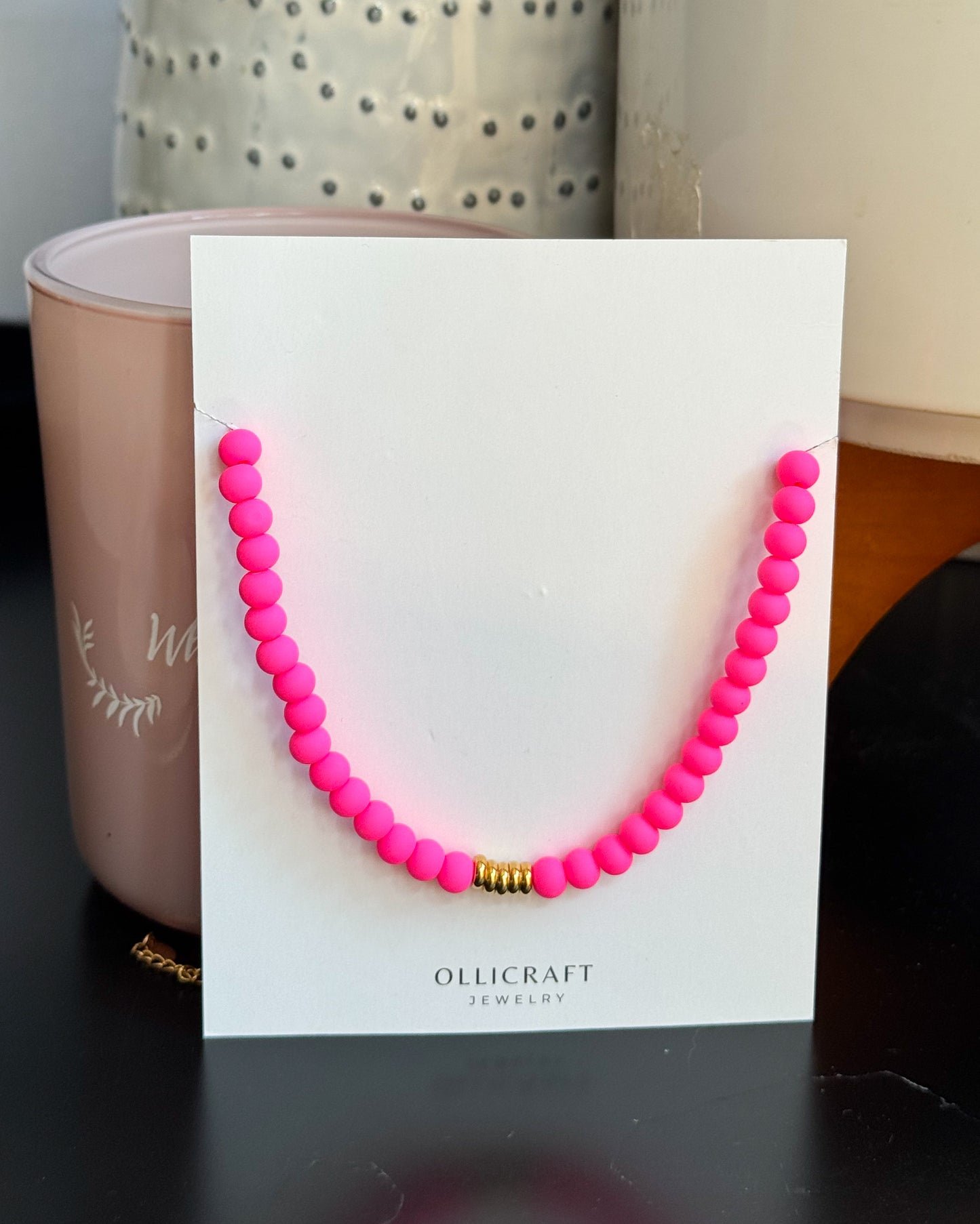Bright Pink Statement Necklace - Handmade Polymer Clay Beads