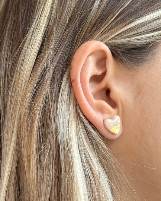 Rose and gold heart studs earrings