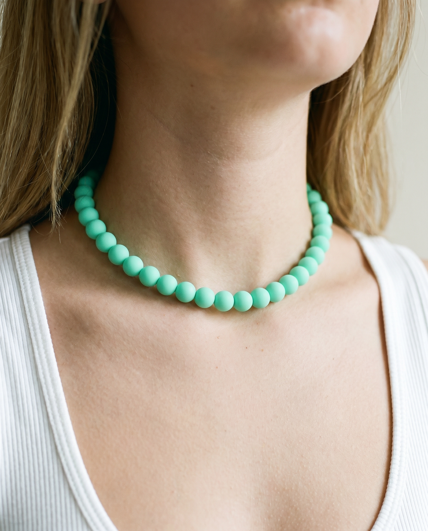Mint Beaded Necklace - Handmade Polymer Clay Statement Jewelry