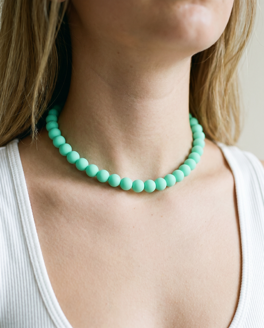 Mint Beaded Necklace - Handmade Polymer Clay Statement Jewelry