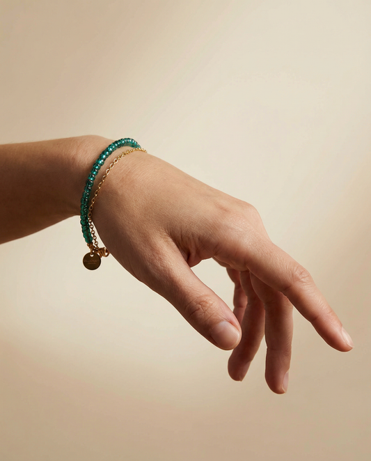 Emerald Green Glass Bead Bracelet – Handmade Layered Bracelet