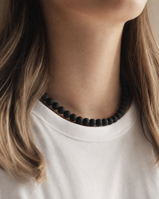 Black Beaded Necklace - Handmade Polymer Clay Statement Jewelry