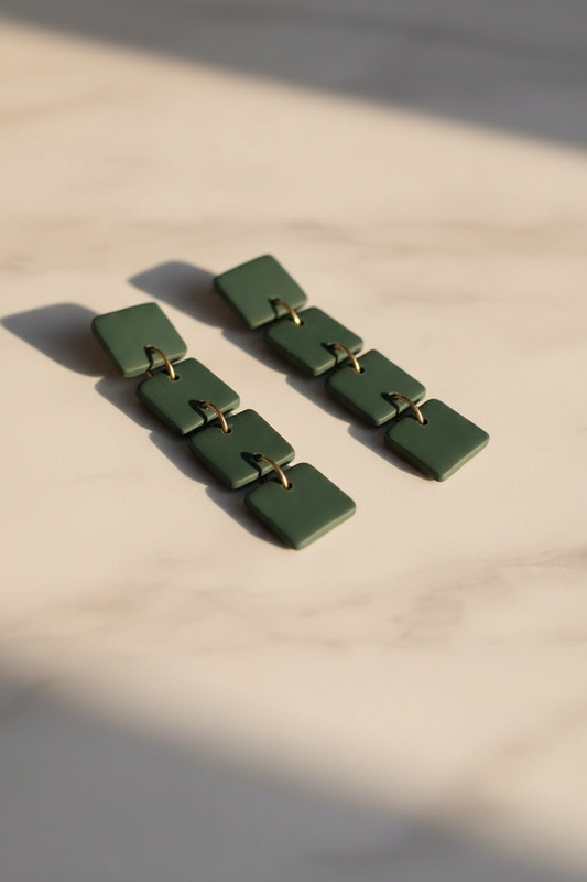 Boucles d'oreilles carrées géométriques vert émeraude