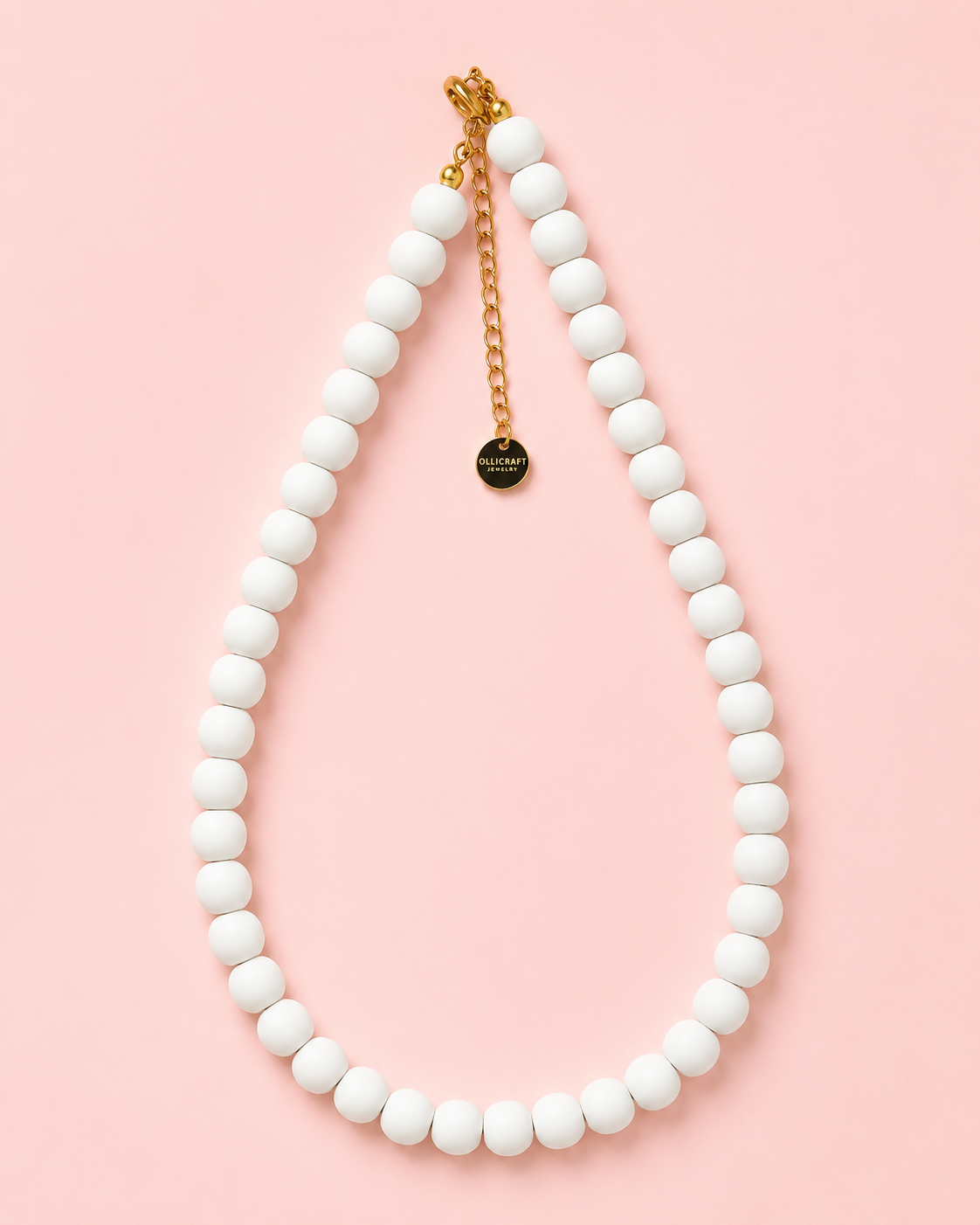White Beaded Necklace - Handmade Polymer Clay Statement Jewelry