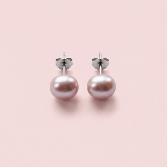 Dust Pink Pearl Stud earrings with silver posts