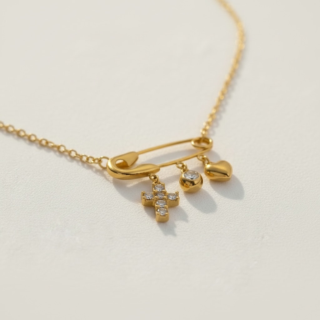 Safety Pin Charm Stainless steel necklace