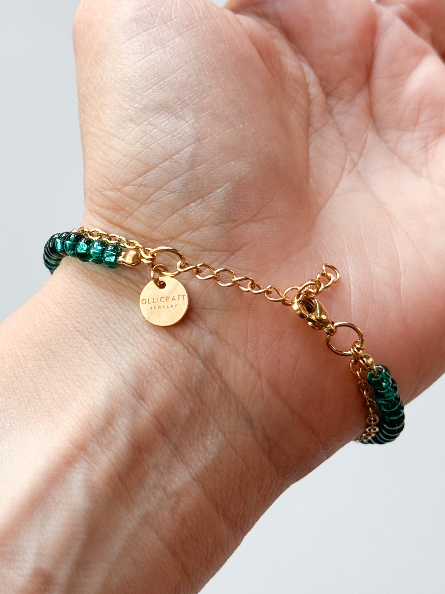 Emerald Green Glass Bead Bracelet – Handmade Layered Bracelet