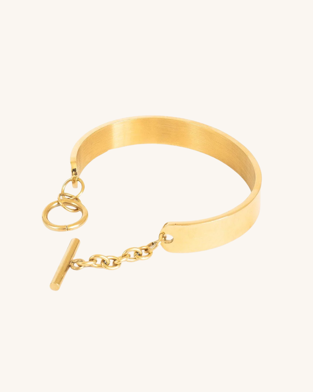 Solid Cuff Bracelet with Chain Closure in Stainless Steel