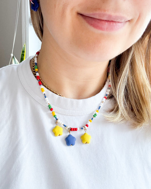 Multicolor Beaded Necklace - Glass Beads and Pearls