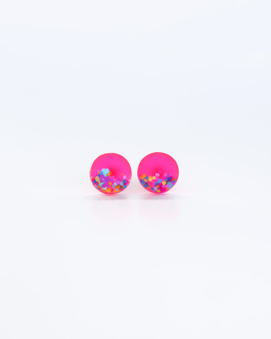 Neon pink surgical steel stud earrings, Hypoallergenic earrings for sensitive ears