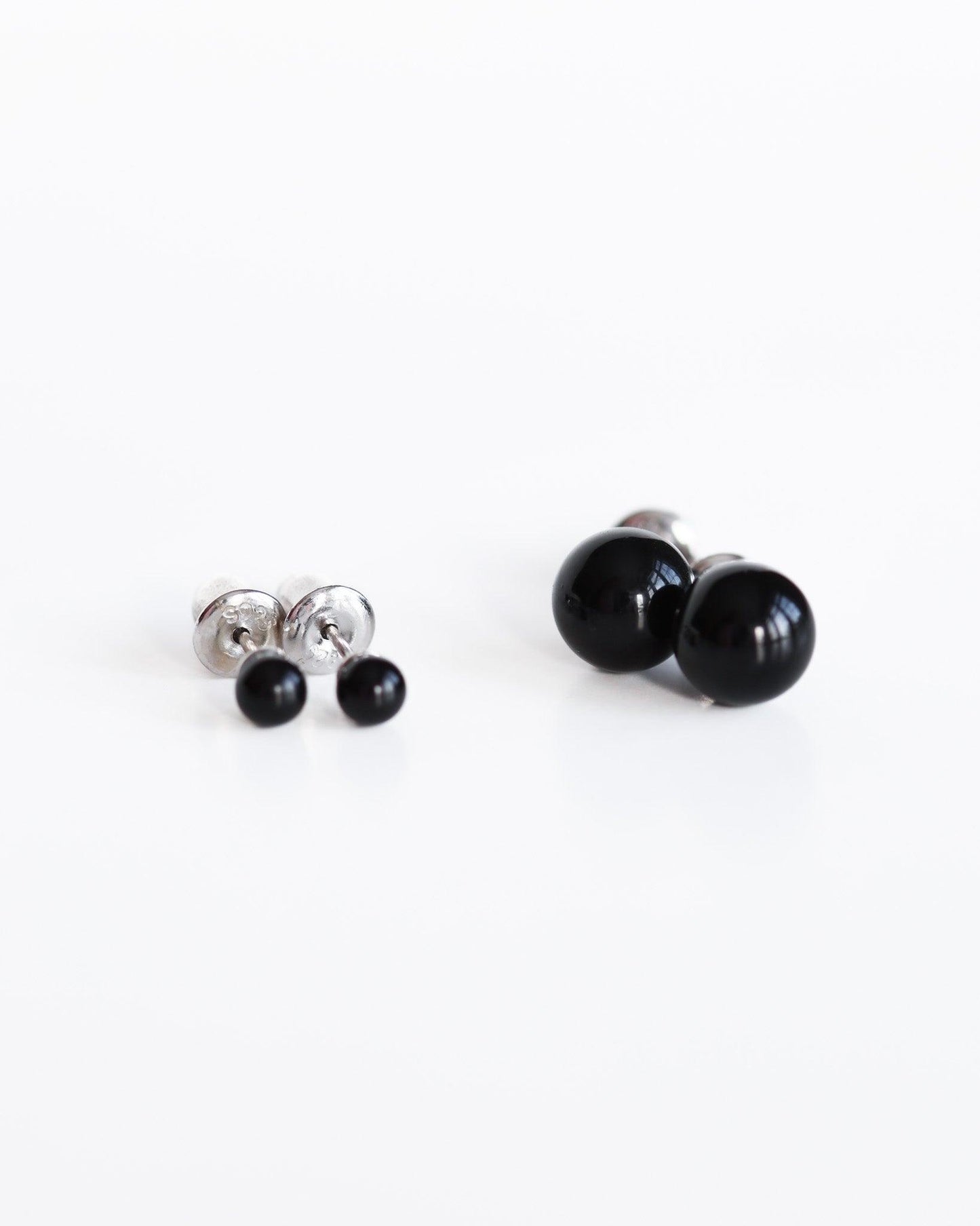 Black Agate Minimalist Stud Earrings, 925 Silver, Gift for Her or Him, Small Earrings for Sensitive Ears - Ollijewelry