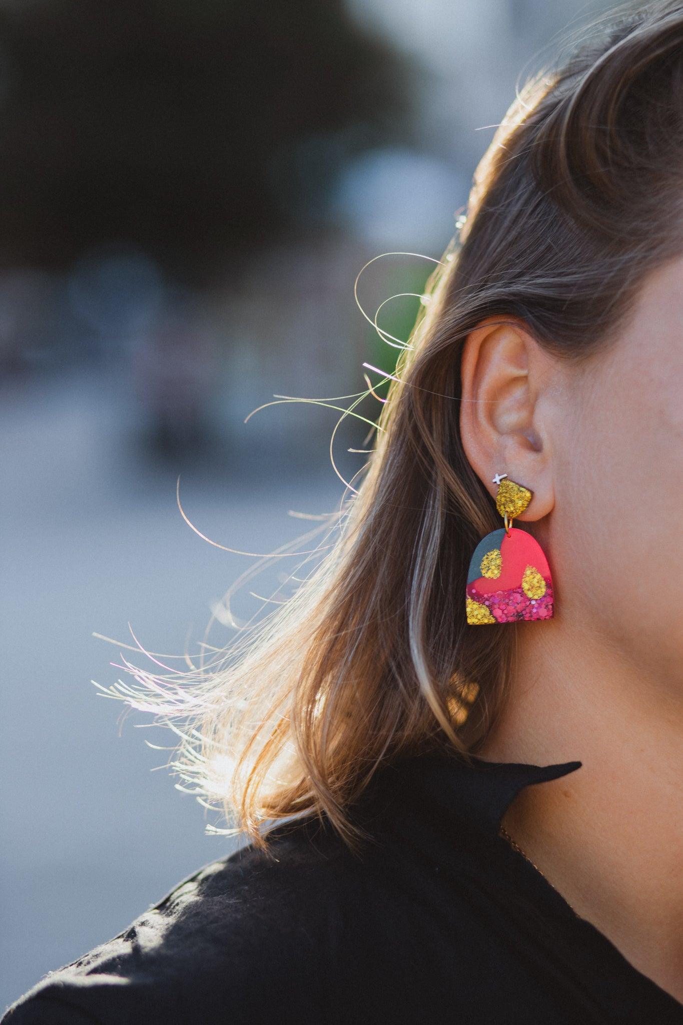 Cute bright statement earrings with stainless steel posts - Ollijewelry