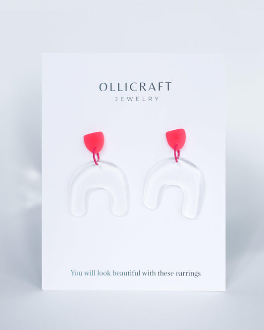 Cute transparent statement earrings with stainless steel posts - Ollijewelry