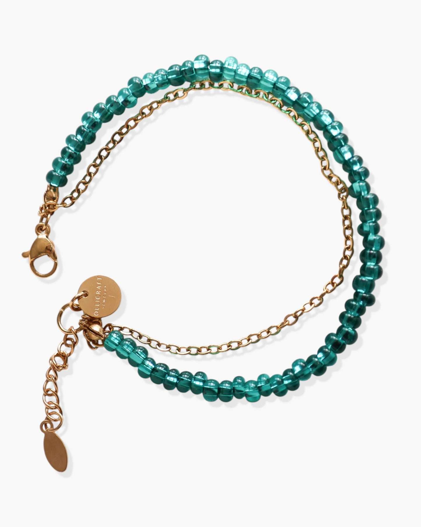 Bracelet en perles de verre vert émeraude - Bracelet à plusieurs rangs fait main