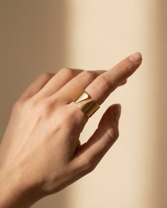 High-End Gold Brushed Metal Vintage Open Ring – Stainless Steel