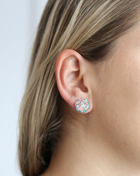 Colorful hexagon stud earrings for gift - Ollijewelry