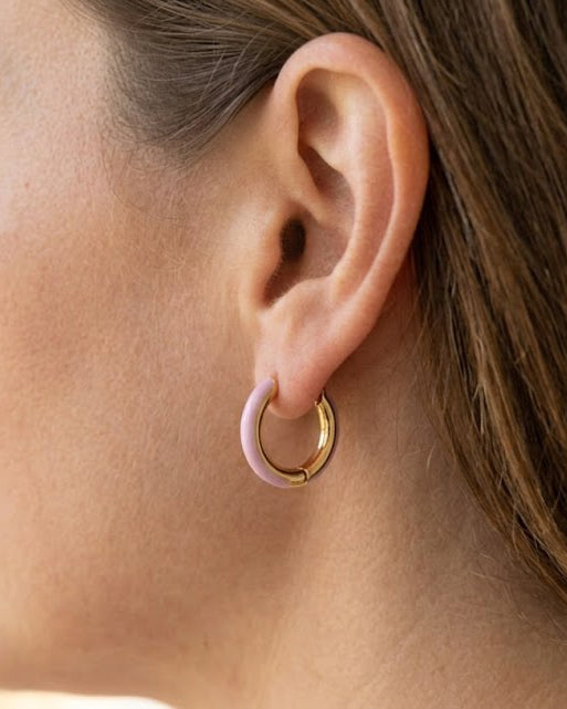 Gold enamel hoops earrings