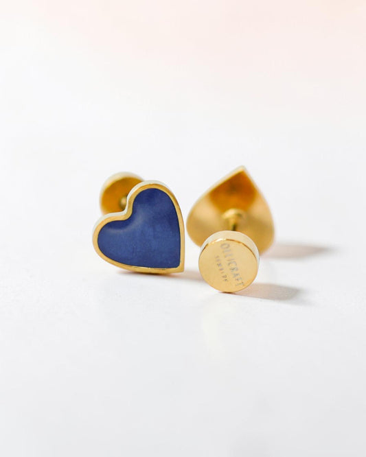 Tiny Blue Flat Back Heart Earrings – Surgical Steel Studs
