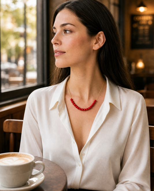 Red Statement Necklace - Handmade Polymer Clay Beads