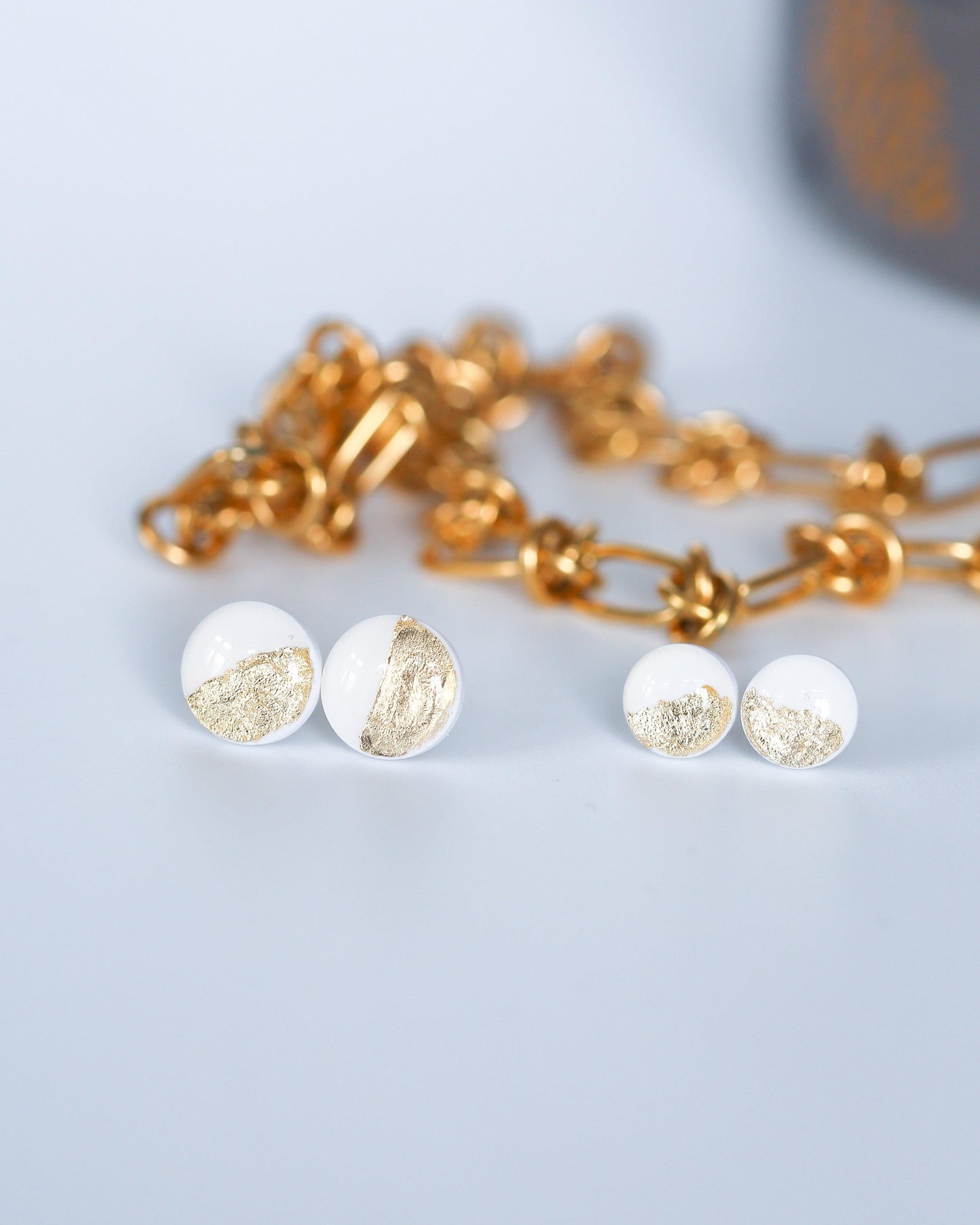 White gold foil studs bridesmaid earrings