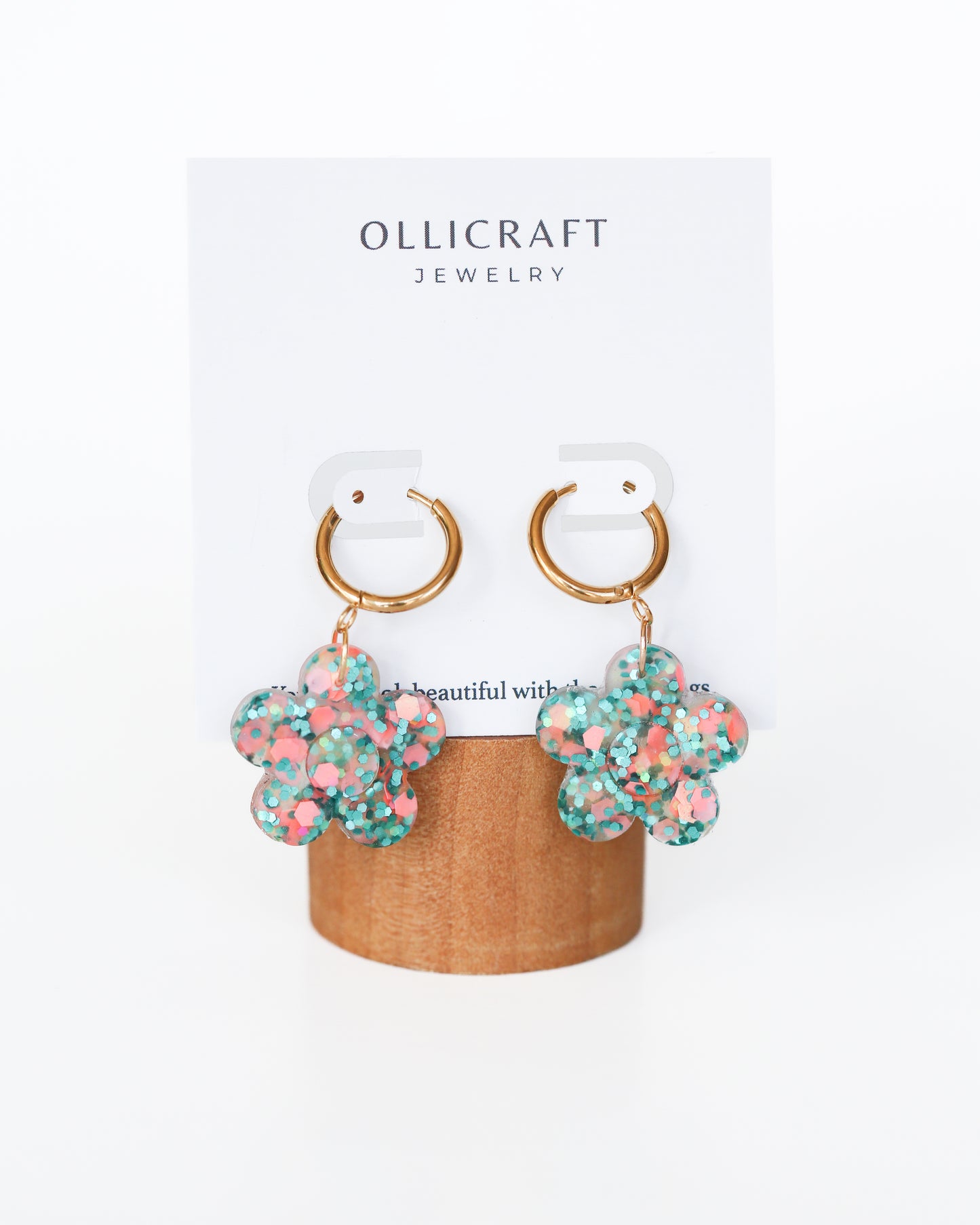 Cute flower statement earrings made from crystal resin, Handmade jewelry