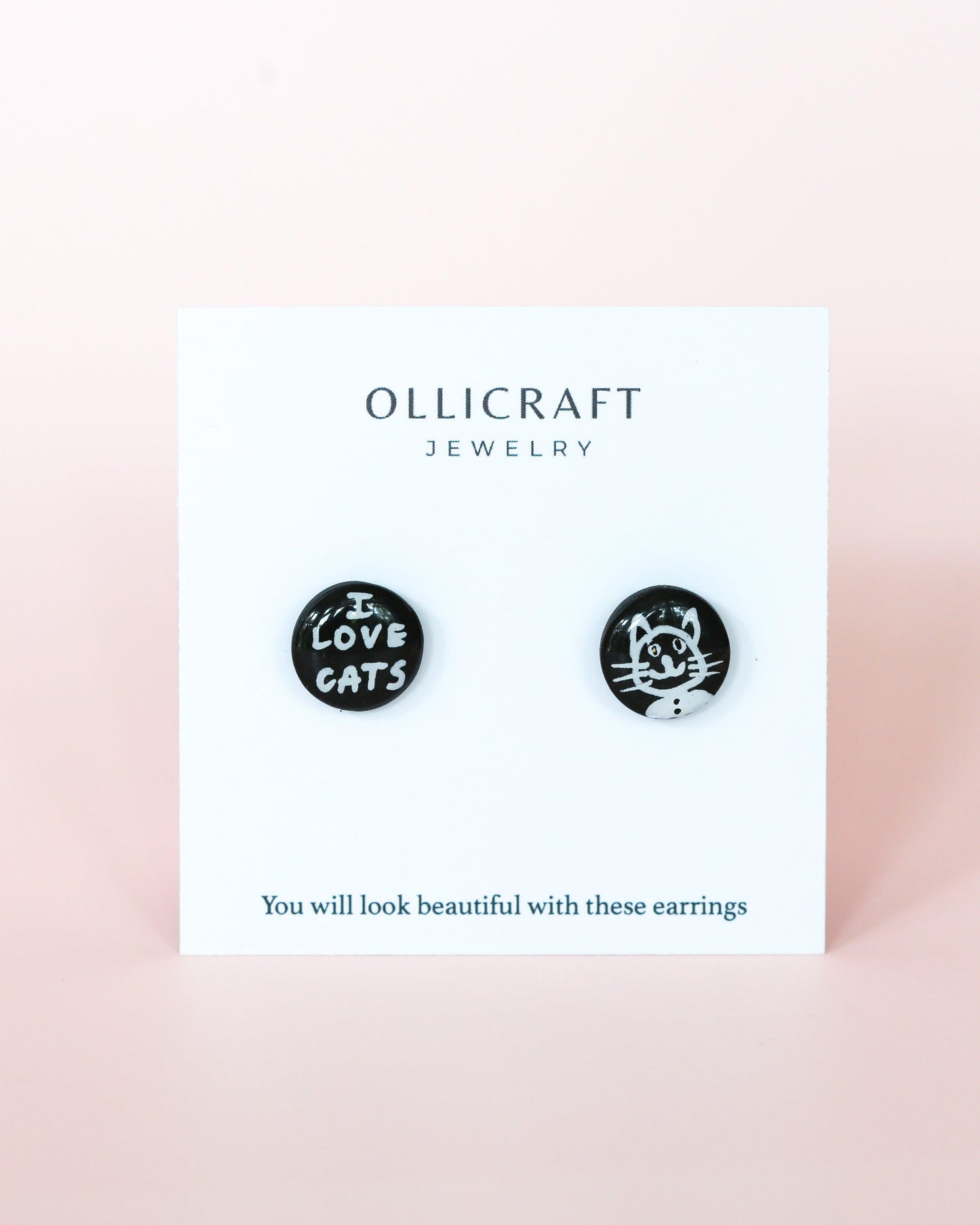 Delicate animal hand painted studs, surgical steel earrings - Ollijewelry