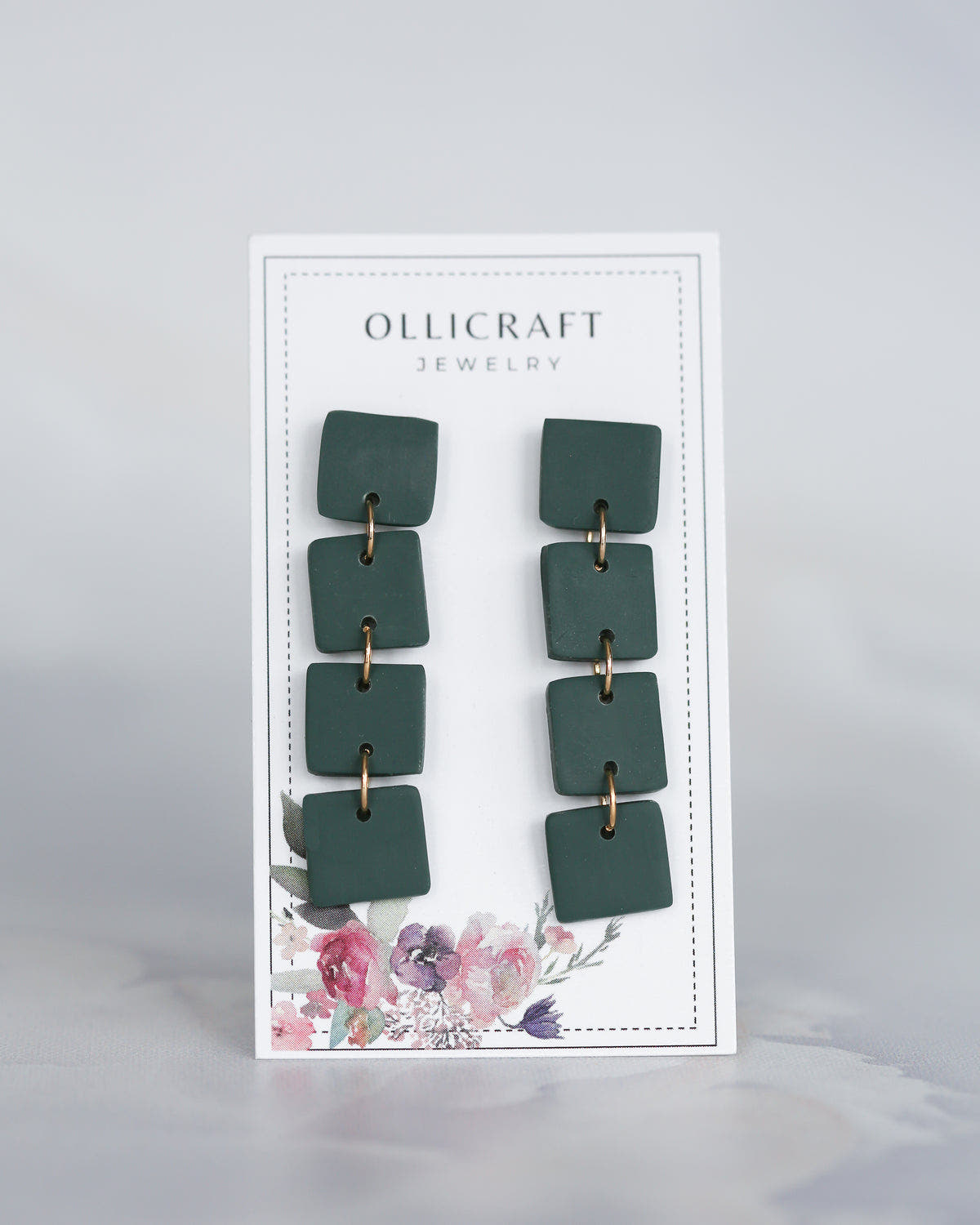 Emerald green square geometric statement earrings - Ollijewelry