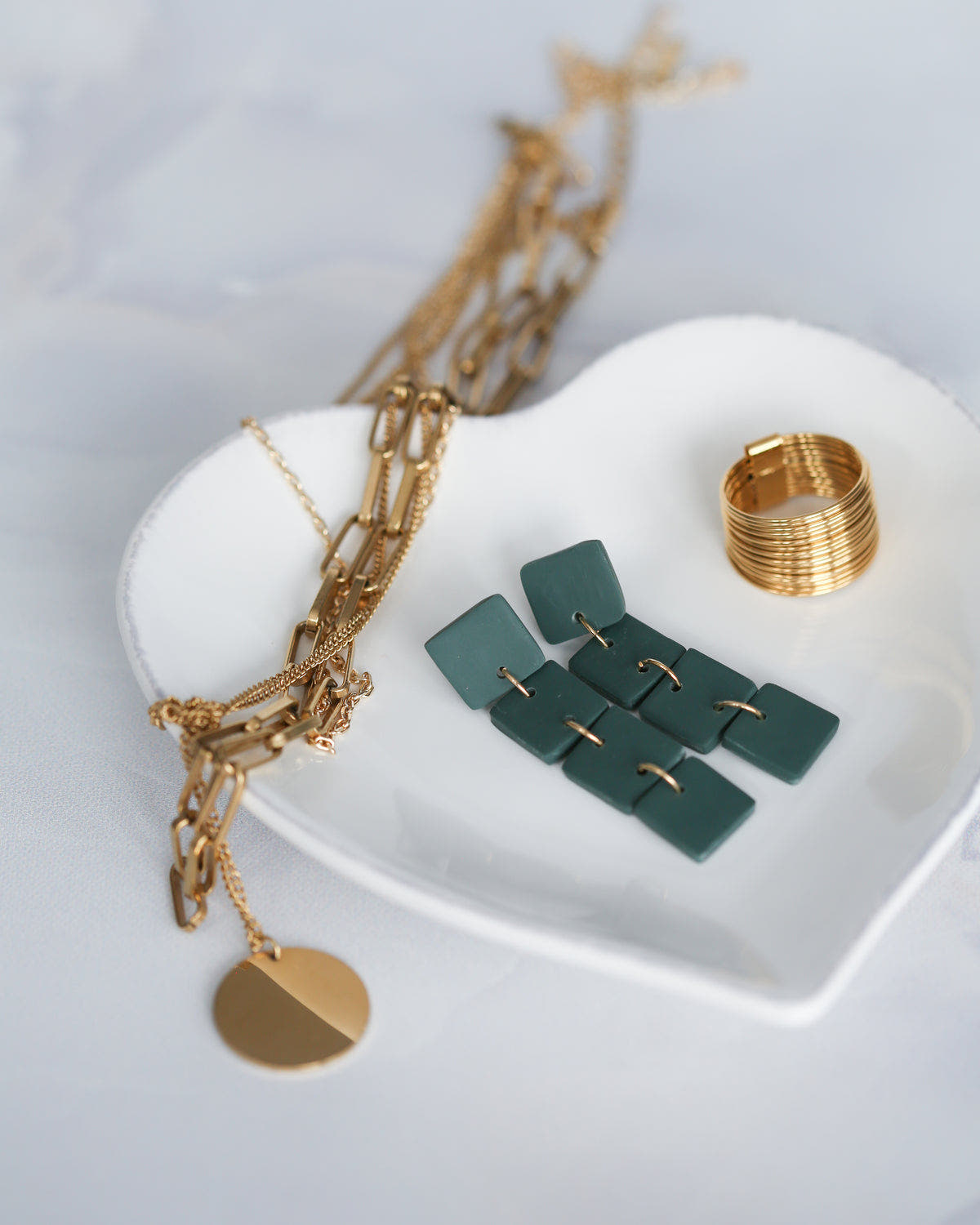 Emerald green square geometric statement earrings - Ollijewelry