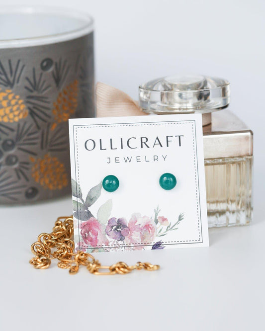 Emerald green studs with surgical steel posts - Ollijewelry