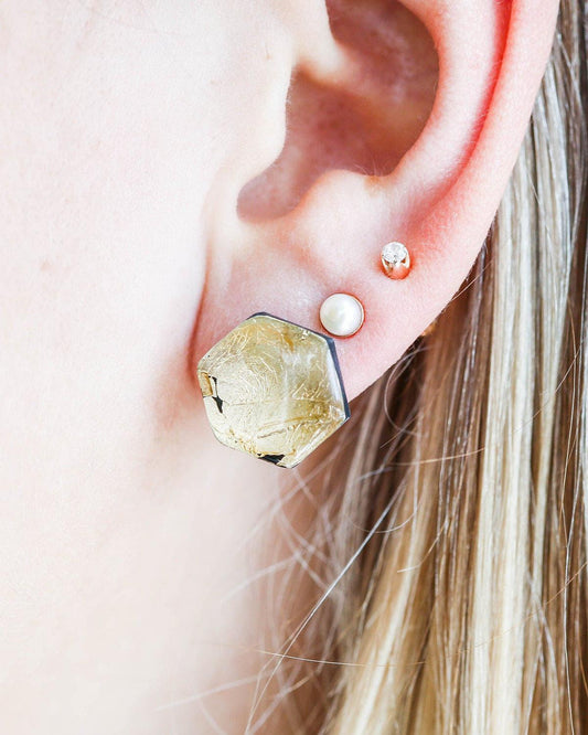 Gold hexagon stud earrings - Ollijewelry