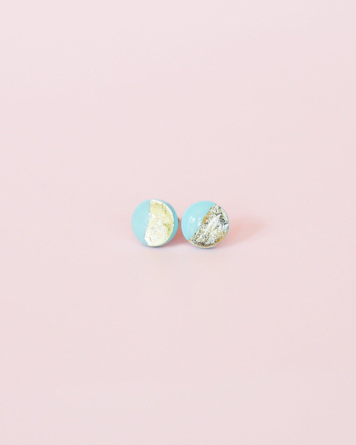 Gold mint studs 8mm earrings Handmade jewelry - Ollijewelry
