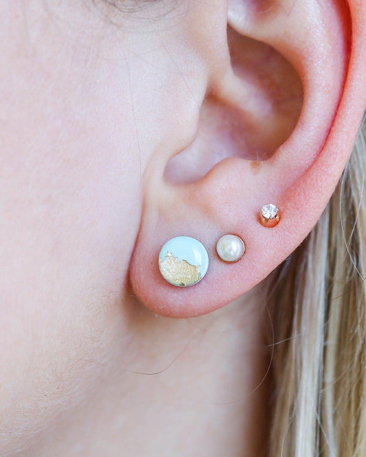 Gold mint studs 8mm earrings Handmade jewelry - Ollijewelry