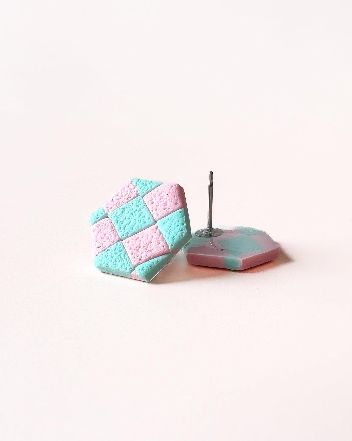 Hexagon matte surgical steel earrings, Handmade jewelry - Ollijewelry