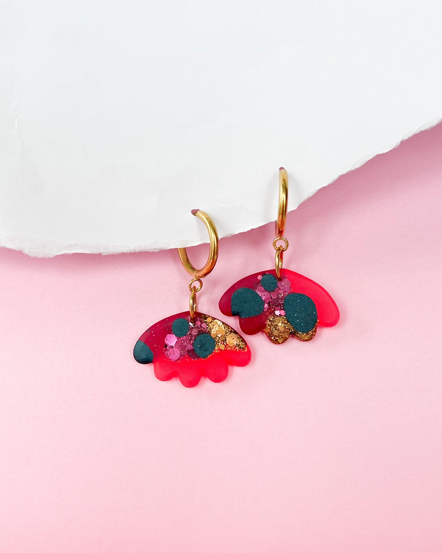 Delicate floral statement earrings made from crystal resin - Ollijewelry