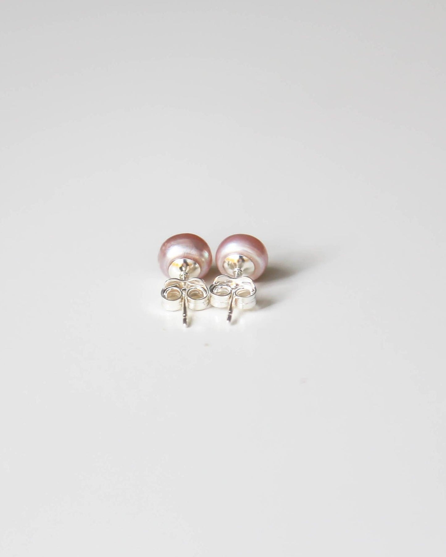 Pearl pink studs earrings with silver posts - Ollijewelry